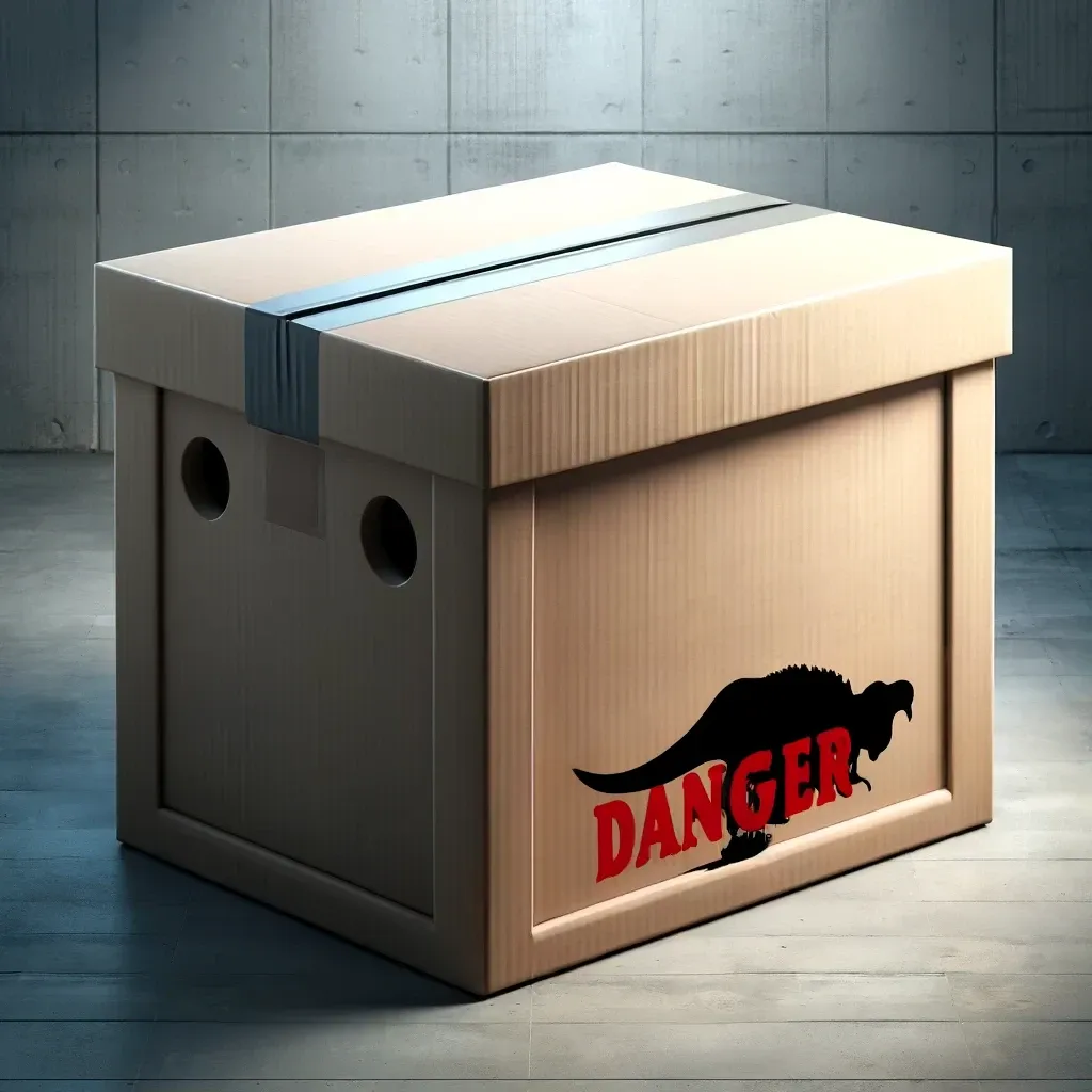 An exercise in frustration 7 The words Danger are now superimposed in red over the dinosaur silhouette. At least it's allegedly a dinosaur silhouette - other than the tail, all the other details are melting and dripping into a gloopy blob.