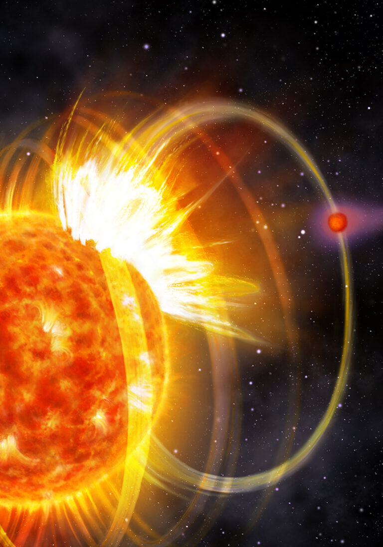 Exoplanet HIP 67522 b triggers flares from its host star artist s impression pillars
