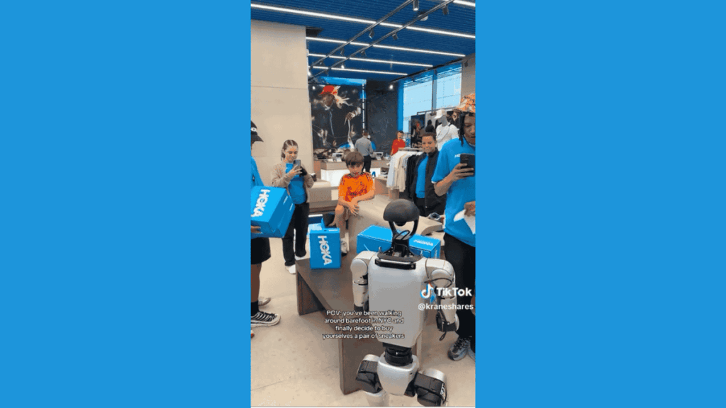 1 humanoid robot turns heads at nyc sneaker store