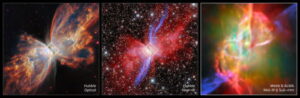 Home 10 Low Res Butterfly Nebula NGC 6302 Hubble and Webb ALMA images side by side