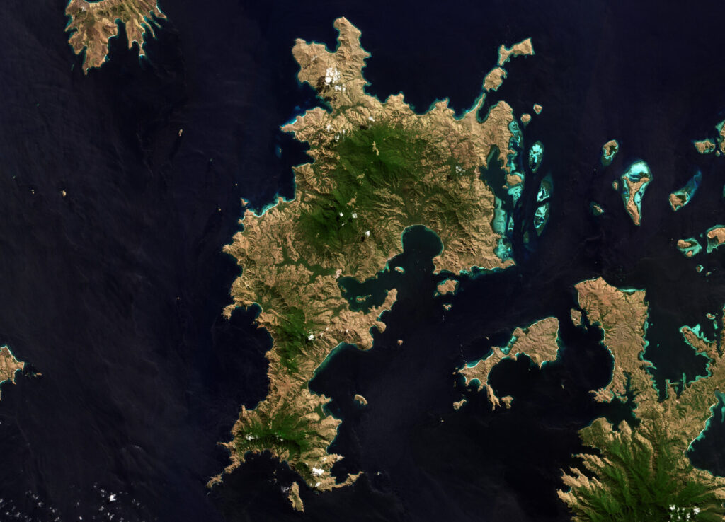 Earth from Space Komodo Island Indonesia pillars