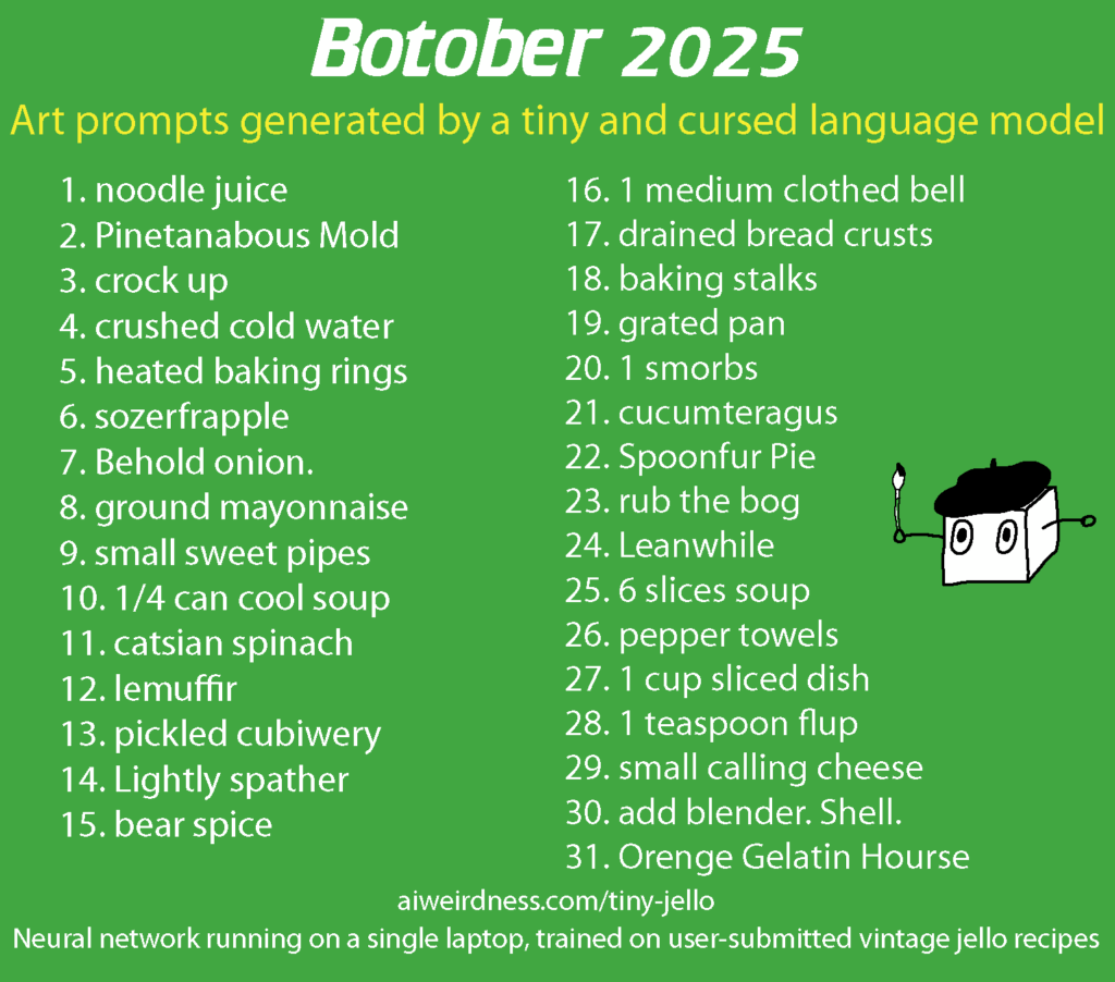 Botober 2025: Terrible recipes from a tiny neural net 6 Botober 2025