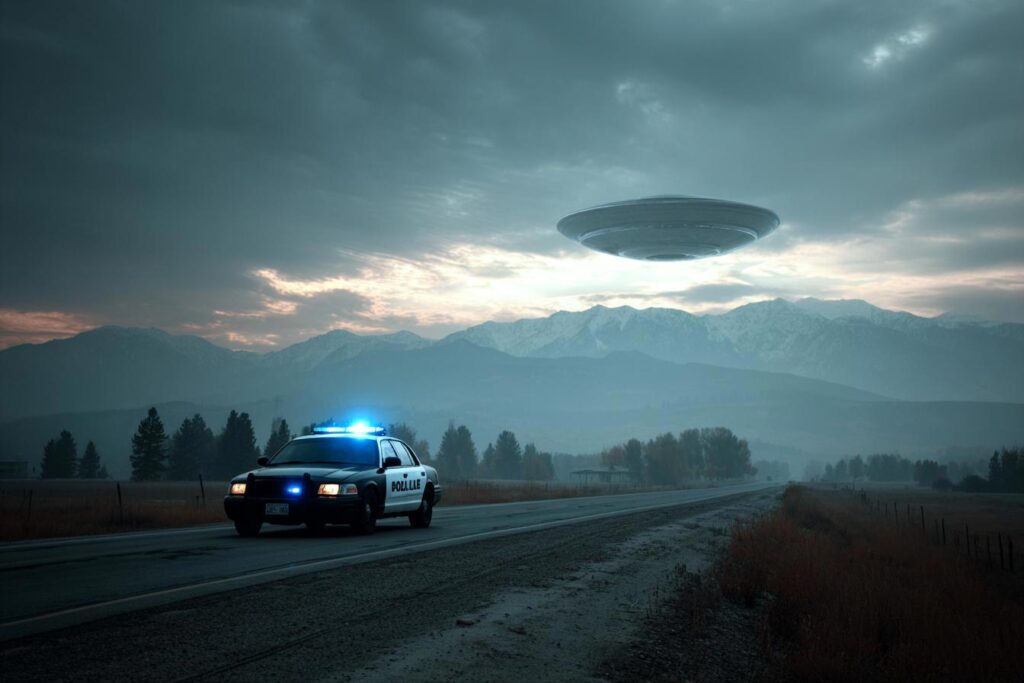 Alone and an Easy Target: UFO and Alien Encounters on Desolate Roads 2 cop car 1